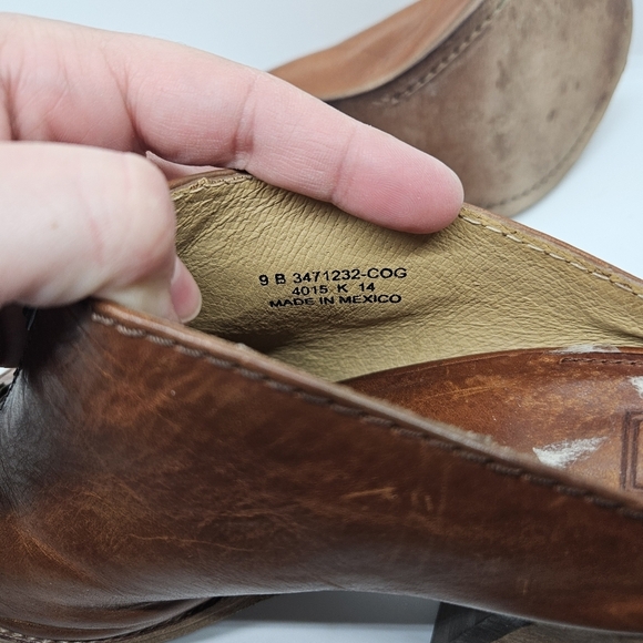 Frye cognac Izzy Zip moto sandal heeled mule peeptoe size 9B - Picture 13 of 13